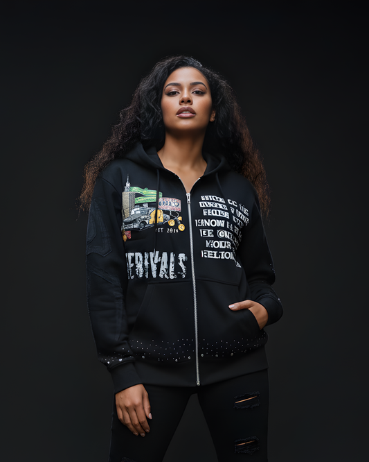 Embellished Graphic Zip Hoodie