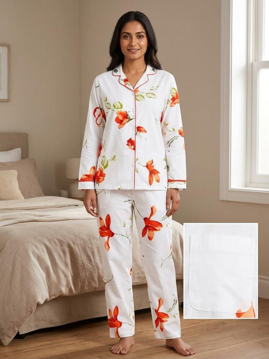 Coral Orchid Button-Down Pajama Set
