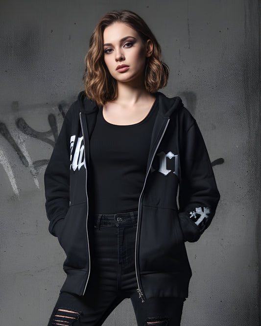 Stylized Print Zip-Up Hoodie