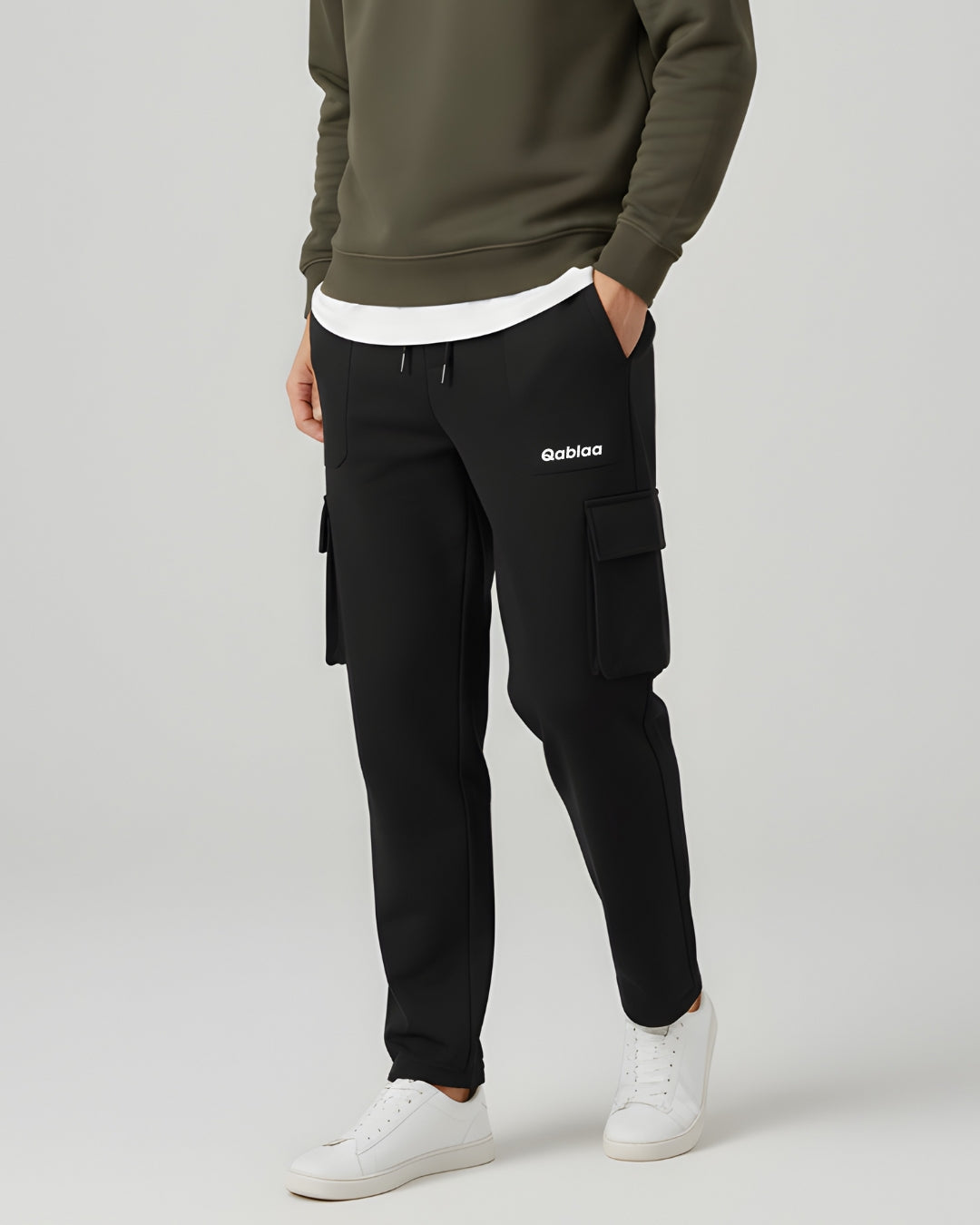 Qablia Polyester Terry Straight Cargo Trouser