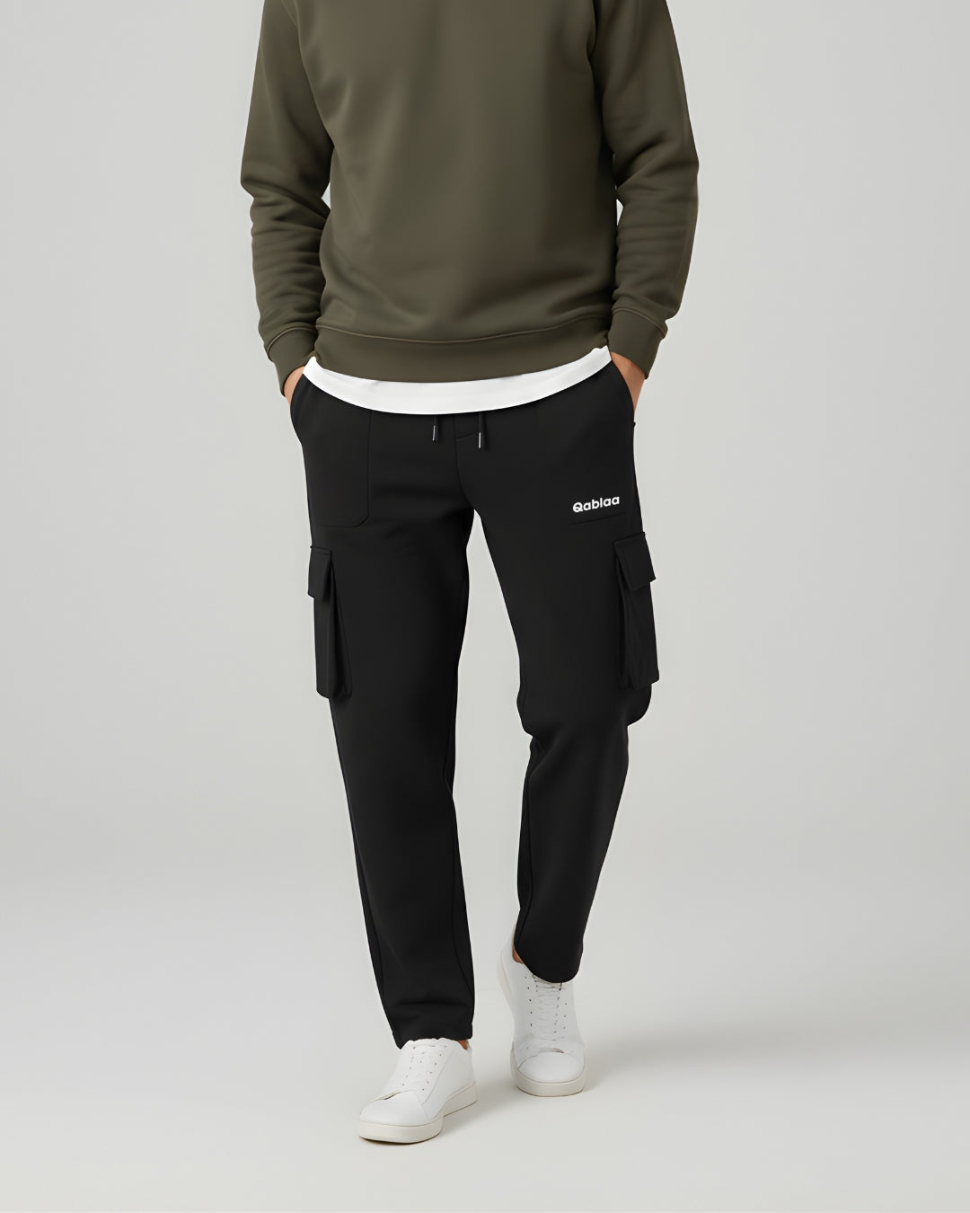 Qablia Polyester Terry Straight Cargo Trouser