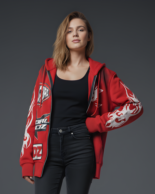 Streetwear Graphic Zip-Up Hoodie