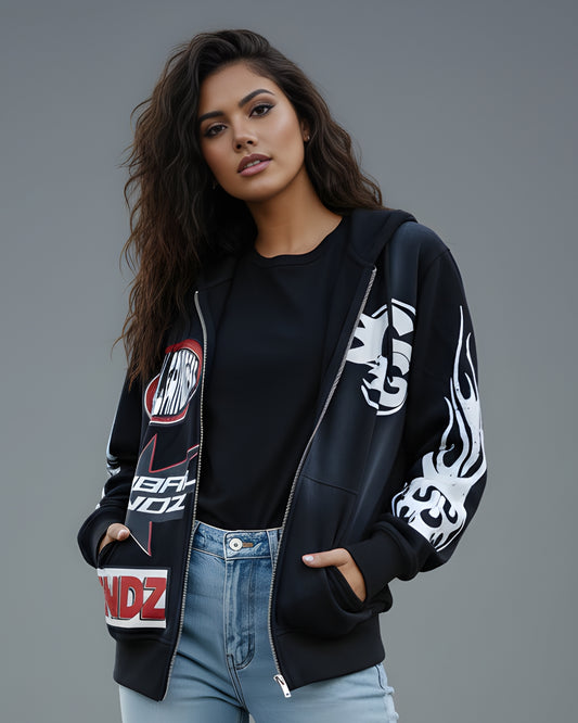 Multi-Graphic Print Streetwear Zip Hoodie