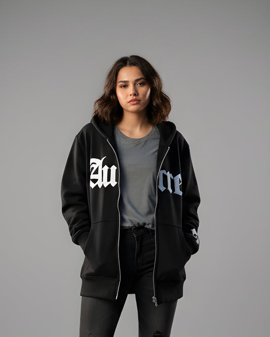 Stylized Print Zip-Up Hoodie