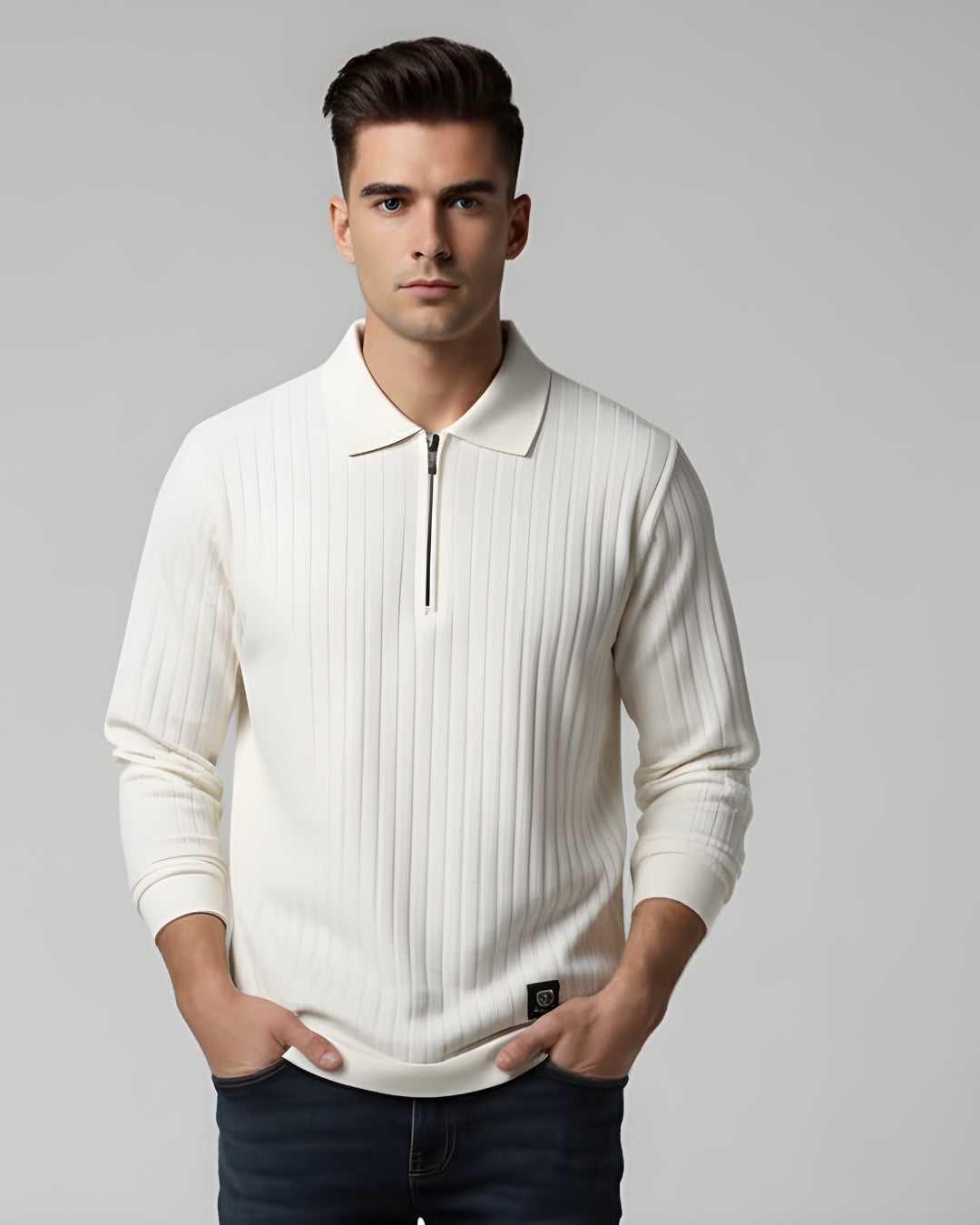 Men’s Textured Drop Needle Interlock Cotton Zip Polo