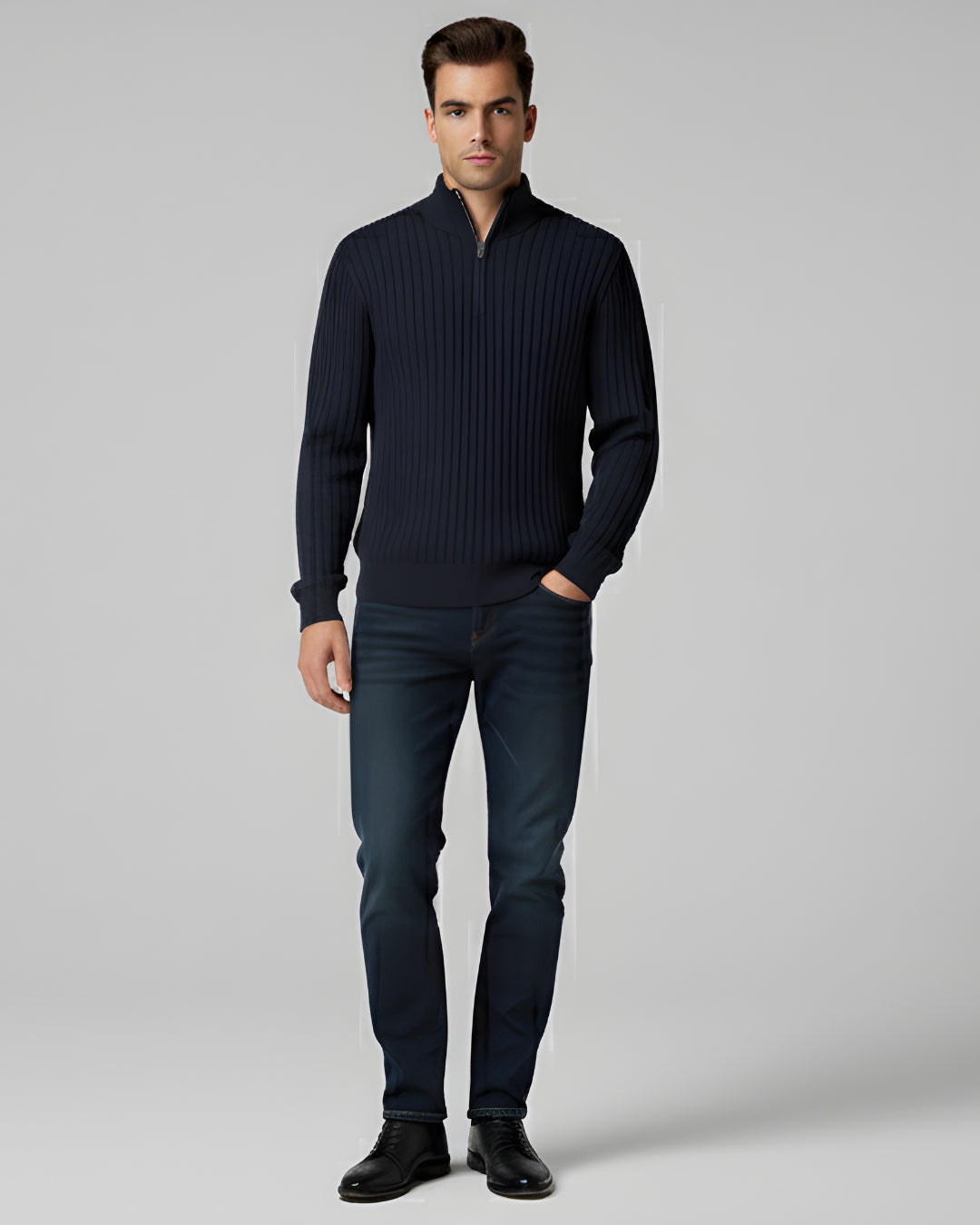 Men’s Textured Drop Needle Interlock Cotton Zip Polo
