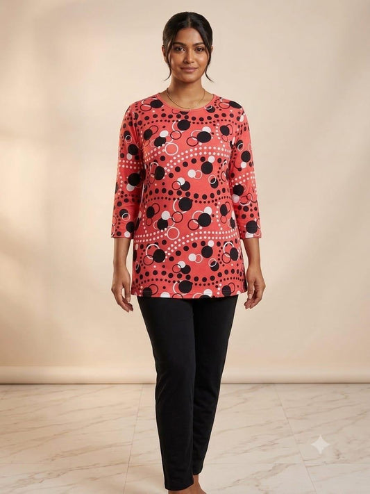 Coral Dot Jersey Lounge Set